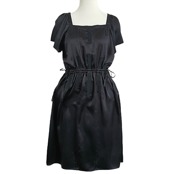 Sarah-Jane Dresses & Skirts - Sarah Jane Black Silk Dress with Split Sleeve and Drawstring Waistband Size 14